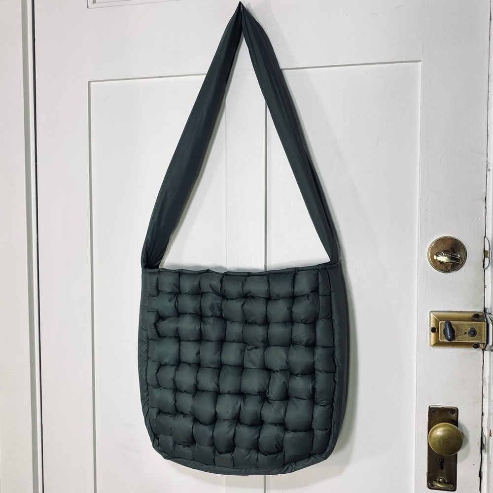 Cost Plus World Market Dark Green Quilted Crossbody Bag